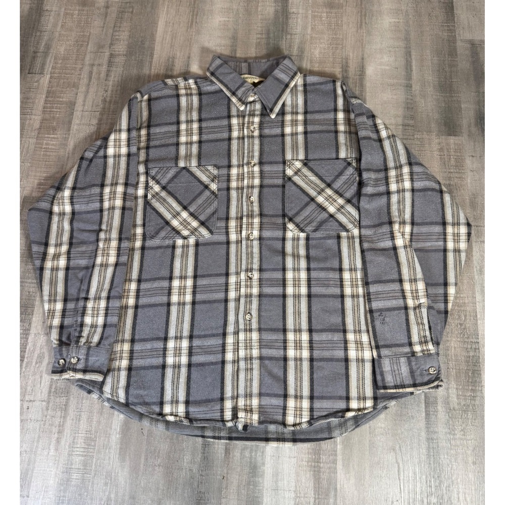 St Johns Bay Big Mac Mens XL Grey Plaid Flannel Shirt Long Sleeve JCPenny USA